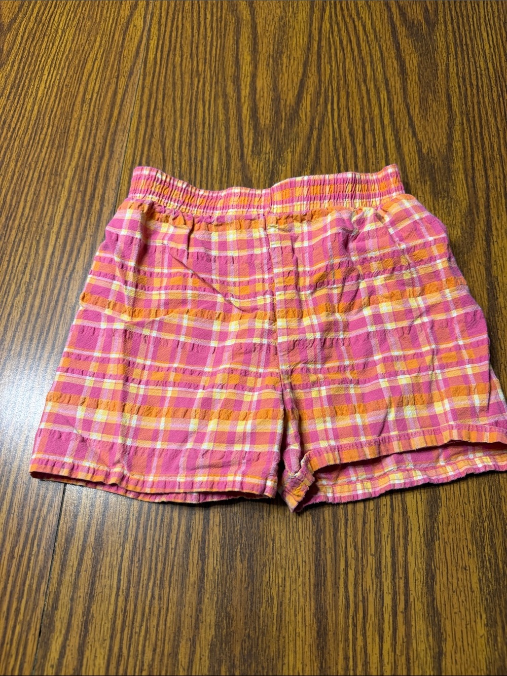 Women’s Pink & Orange Plaid Casual Shorts